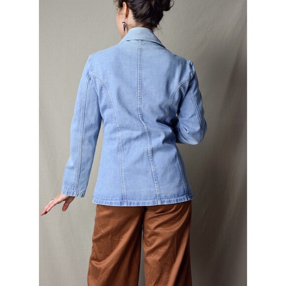 1970s Denim Jacket Size Large 70s Light Wash Jean Jacket with Leather Pocket - Picture 2 of 5